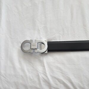 Ferragamo Black Leather Belt with Silver Buckle
